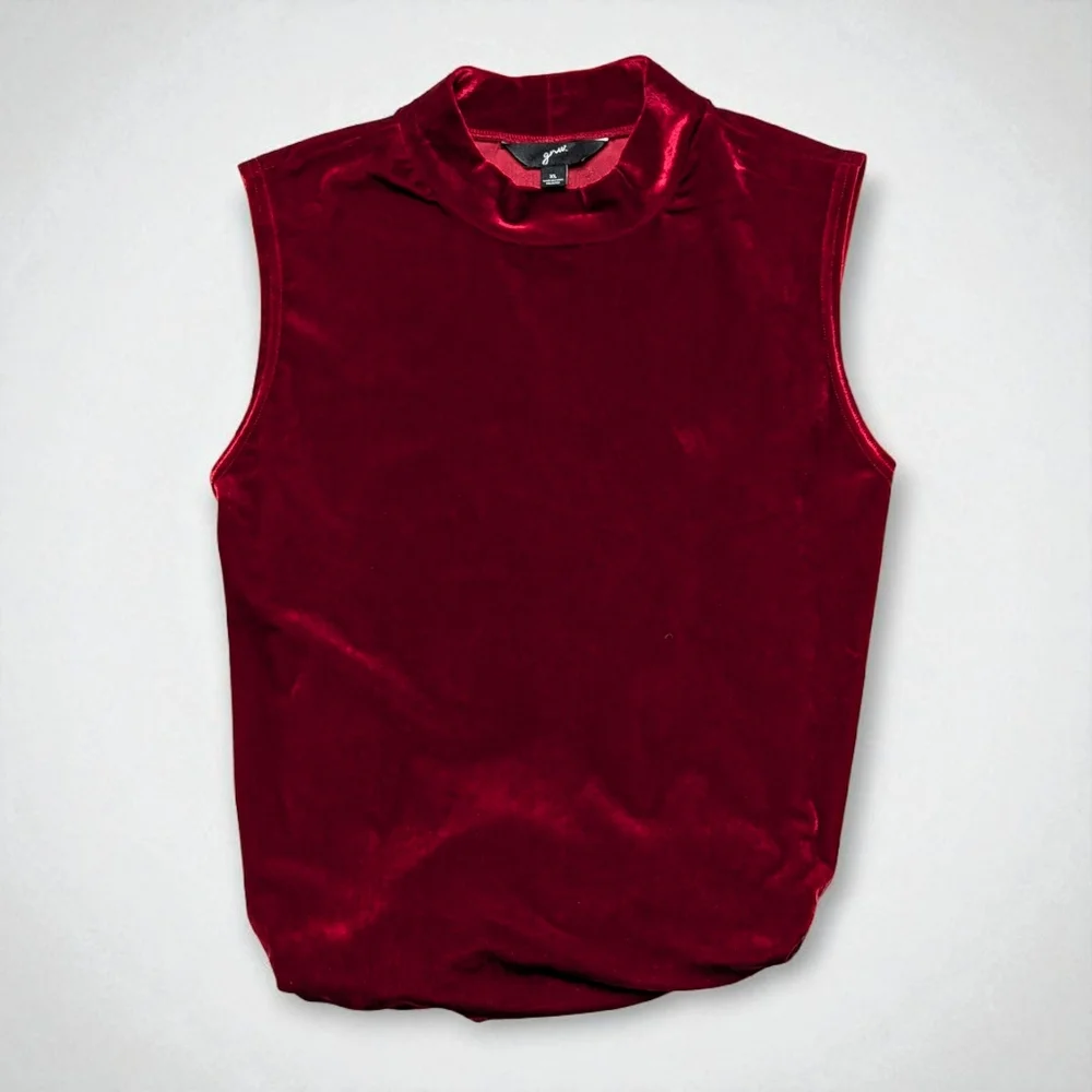 GNW Red Wine Velvet Mock Neck Top XL Sleeveless Holiday Blouse - Picture 6 of 9